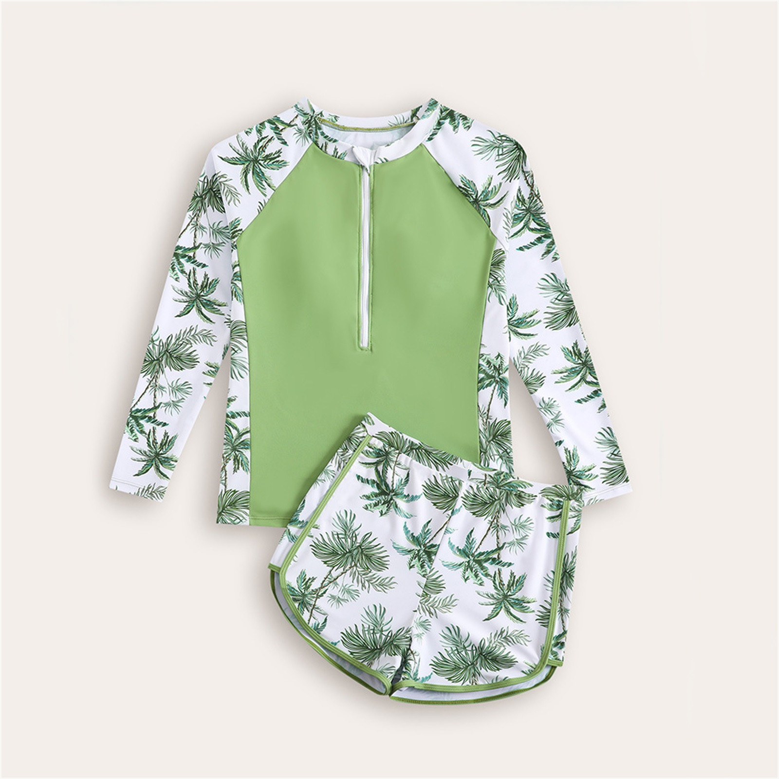 thumbnail video image 2 of SGMVNU Girls Rash Guard Swimsuit Two Piece Bathing Suit Girl Swimsuit 10 Full Coverage Long Sleeve Swimwear with Shorts, Size 15-16 Years, 4-Green, 2 of 8