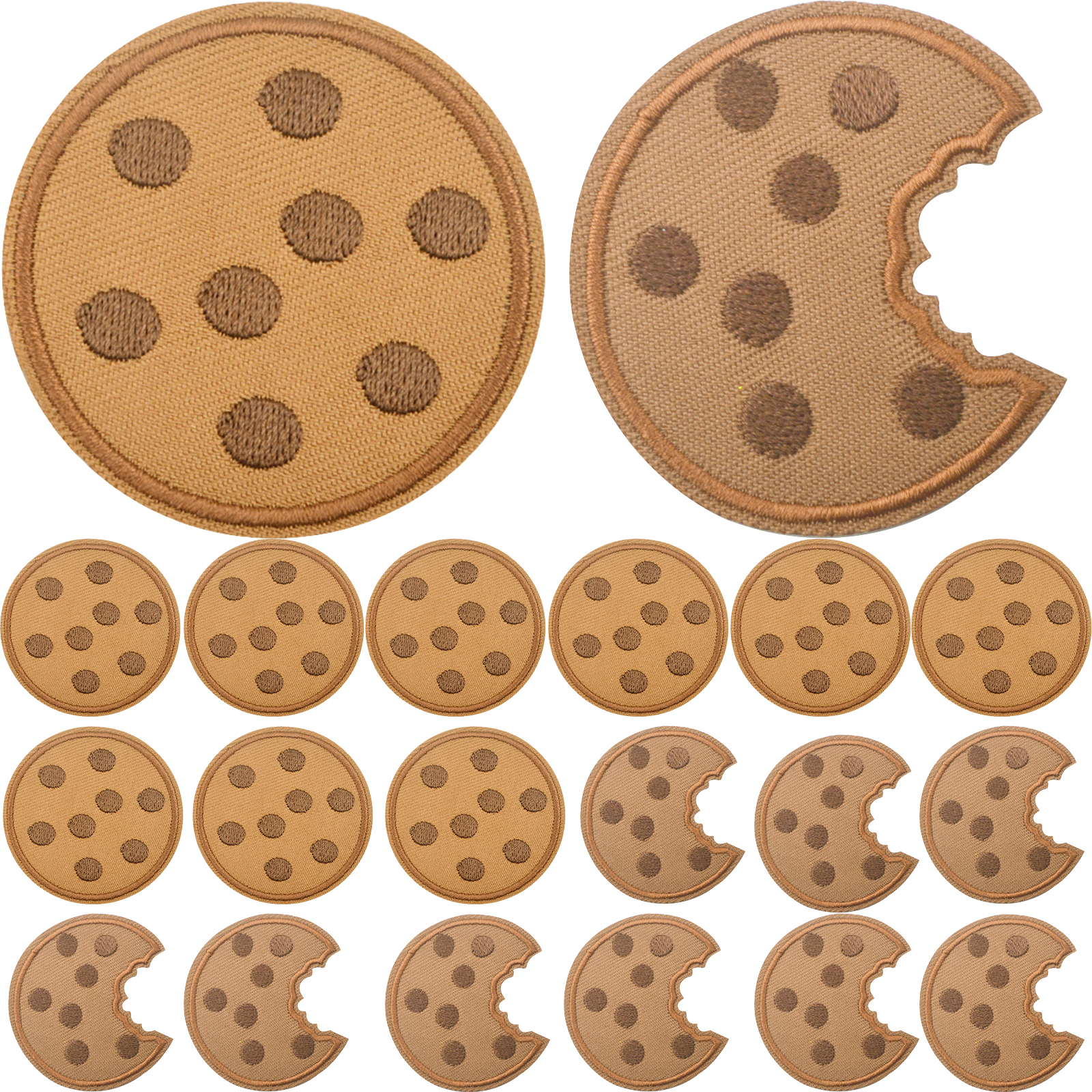 thumbnail video image 2 of 20PCS Cookie Biscuit Iron on Patches Cookie Patch Chocolate Chip Cookies with a Bite Taken Out Embroidered Sewing Applique Accessories for DIY T-Shirt Hat Bag Jeans Costumes Crafts, 2 Styles, 2 of 9