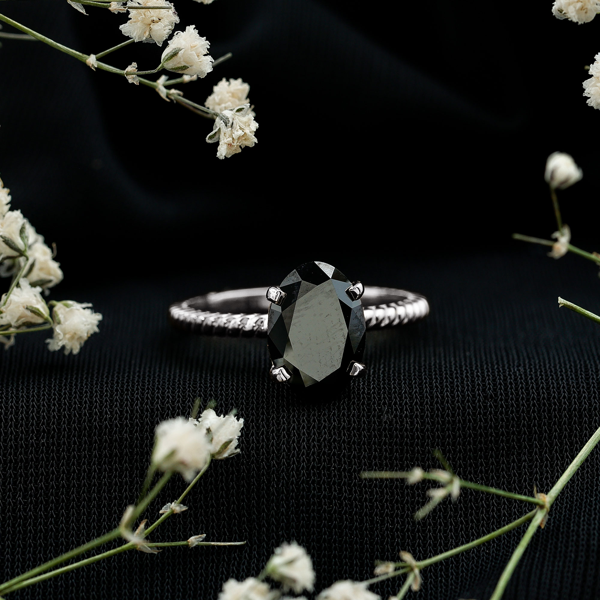 thumbnail video image 2 of Lab Grown Black Diamond Solitaire Ring with Surprise Diamond for Women - 7X9 mm, 14K White Gold, US 6.50, 2 of 9