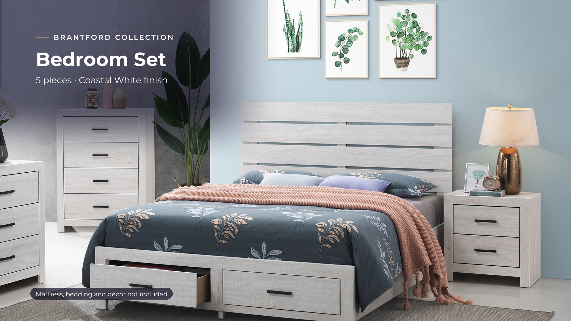 thumbnail video image 2 of Coaster Brantford 5-Piece Eastern King Bedroom Set, Coastal White, 2 of 19