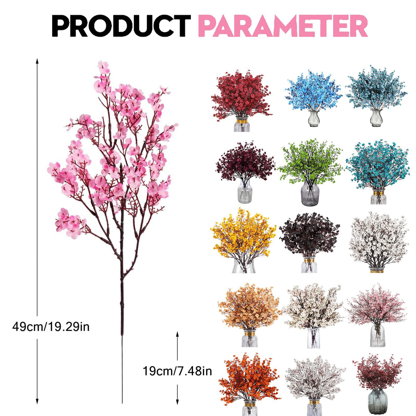 thumbnail video image 2 of Clearance Artificial flowers under $1,1PC Artificial Flowers Faux Gypsophila Cherry & Stems For Home Decor Wedding Centerpieces Table Arrangements Living Room （1pc）, 2 of 10