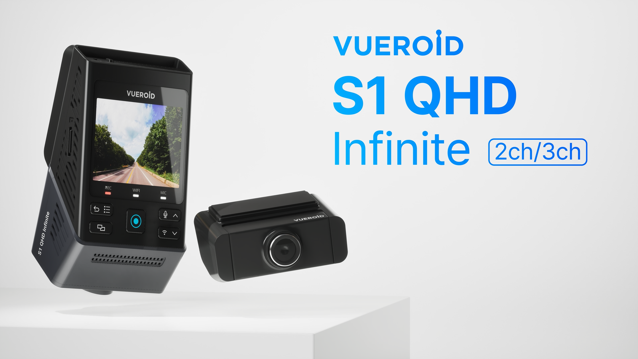 thumbnail video image 2 of VUEROID S1 QHD Infinite 2.5K + 2.5K + FHD Front, Inside and Rear Dash Cam, 5GHz Wi-Fi, GPS, STARVIS 2, 2 of 12