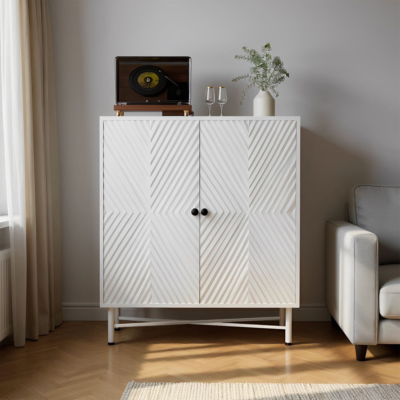 thumbnail video image 2 of Strafriture Wine Bar Cabinet with Storage, Wine Rack and Glass Holder, Coffee Bar Cabinet with 2 Rows Wine Racks,Buffet Sideboard for Dining Room, Kitchen, Living Room, White, 2 of 13