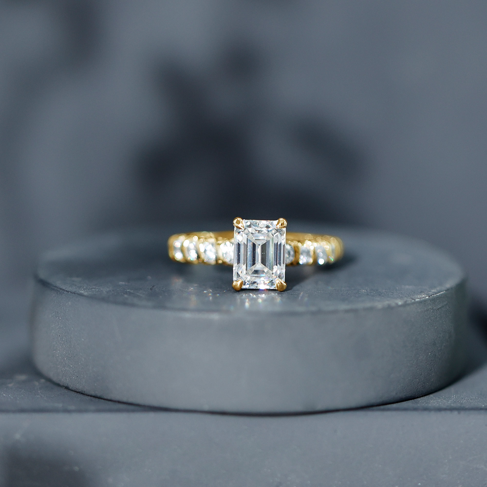 thumbnail video image 2 of Rosec Jewels IGI Certified Lab Grown Diamond 2 Carat Engagement Ring - E-VS1 Quality - Emerald Cut Diamond Ring with Side Stones, 14K Yellow Gold, US 4.00, 2 of 9