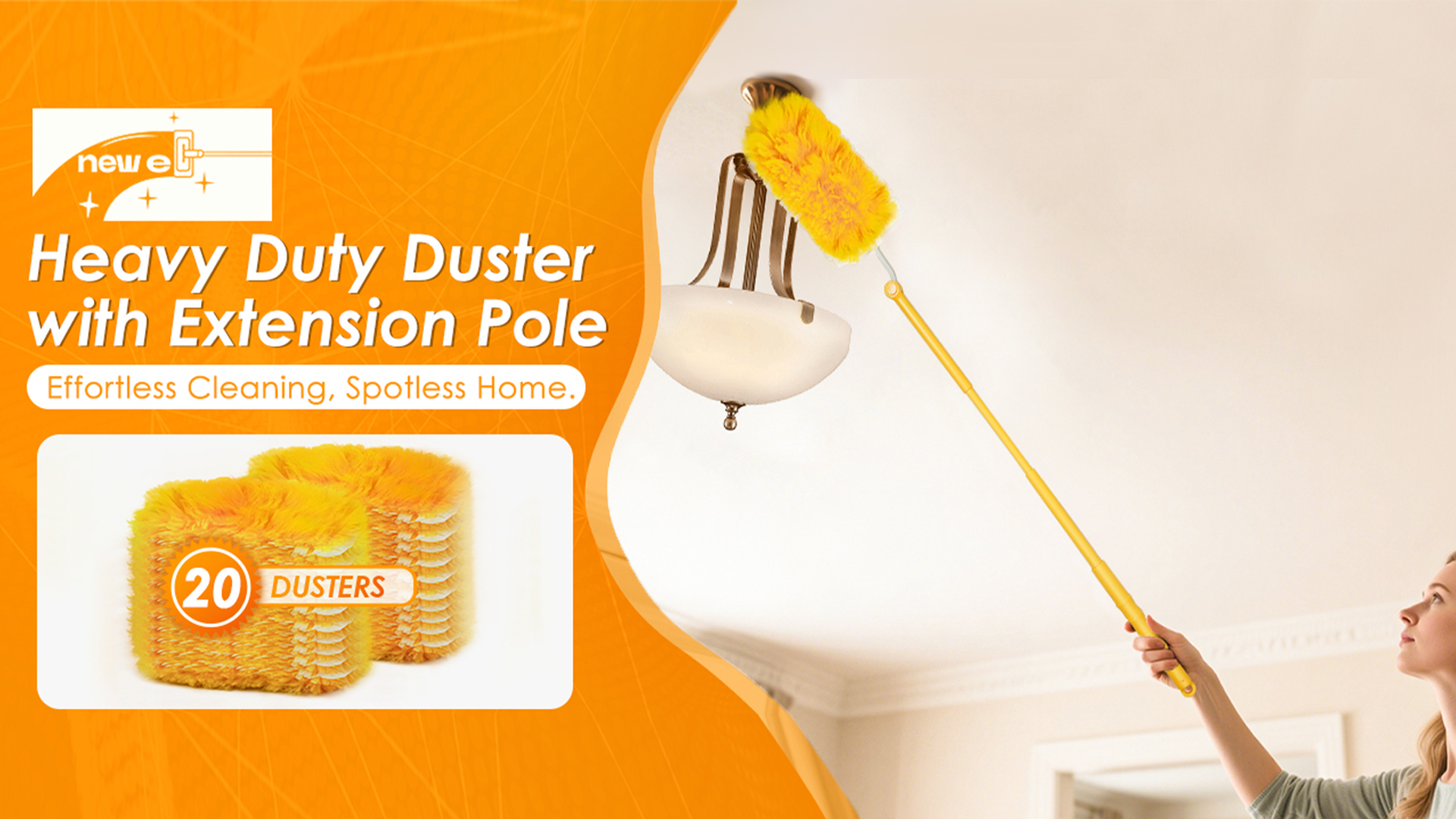 thumbnail video image 2 of NEWE Dusters for Cleaning with 20 Refills for Swiffer (Yellow), 2 of 9