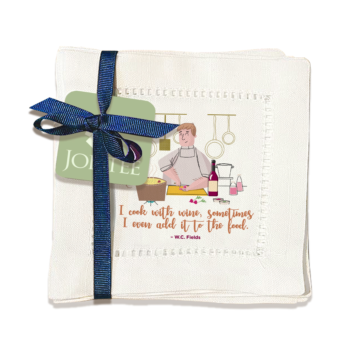 thumbnail video image 2 of Jolitee Decorative Hemstitch Cocktail Napkins, 6"x6" Washable Linen-Like Cloth Napkins, Handmade for Entertaining and Everyday Use (I Cooked With Wine), 2 of 9