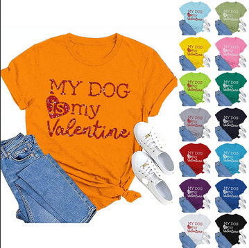 thumbnail video image 2 of hcuribad Valentine's Shirts for Women Womens Shirts t Shirts for Women Valentine's Day My Dog Is My Valentine Print Shirt Printed Crew Neck t Shirt Women's Pullover t Shirt Army Green L, 2 of 9