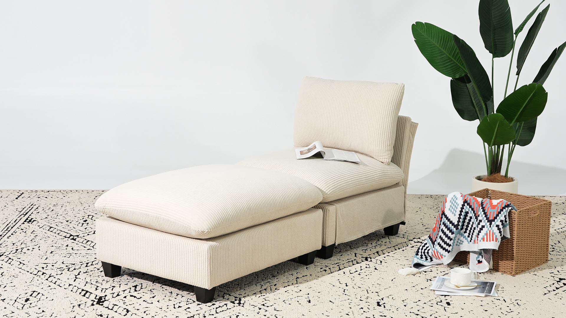 thumbnail video image 2 of WestinTrends Hearthside 68.5" Corduroy Upholstered Indoor Chaise Lounge Chair, Charcoal Gray, 2 of 16