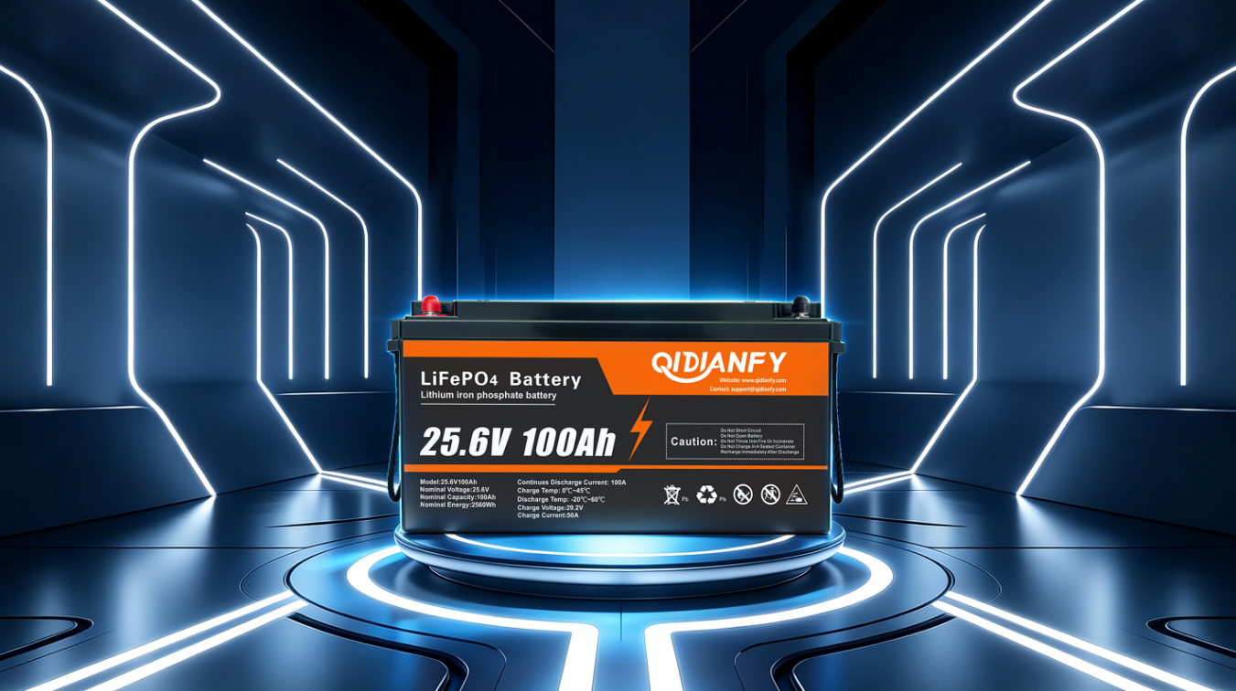 thumbnail video image 2 of 24V 100Ah LiFePO4 Lithium Battery, Built-in 100A BMS, 2560W Power Output, 25.6V High Energy Density, Ideal for Marine, Solar, Off-Grid and Home Backup, 2 of 5