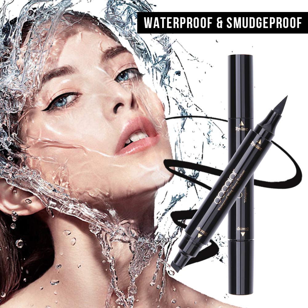 thumbnail video image 2 of Docolor Liquid Eyeliner Stamp Double-sided Liquid Winged Eye Liner Pen Waterproof Smudgeproof Long Lasting Wing - Black, 2 of 9