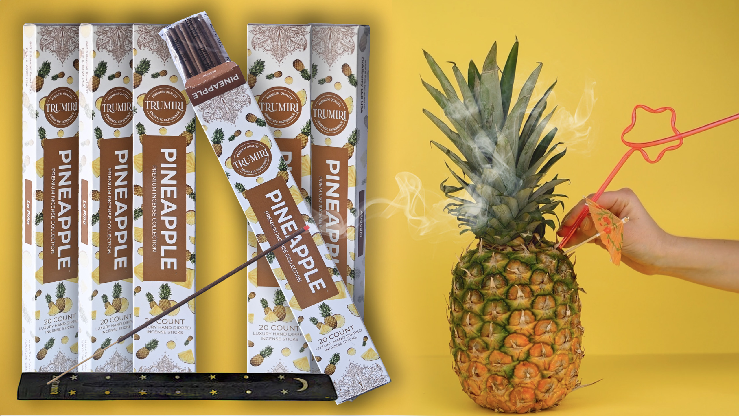 thumbnail video image 2 of Pineapple Incense Sticks - Incienso de Piña - Total 120 Insence-Sticks - 6 Packs of 20 Insense - Inciensos - Inscents - Natural Non Toxic Ingredients - Incents - Incence - Inscense - Insents, 2 of 8