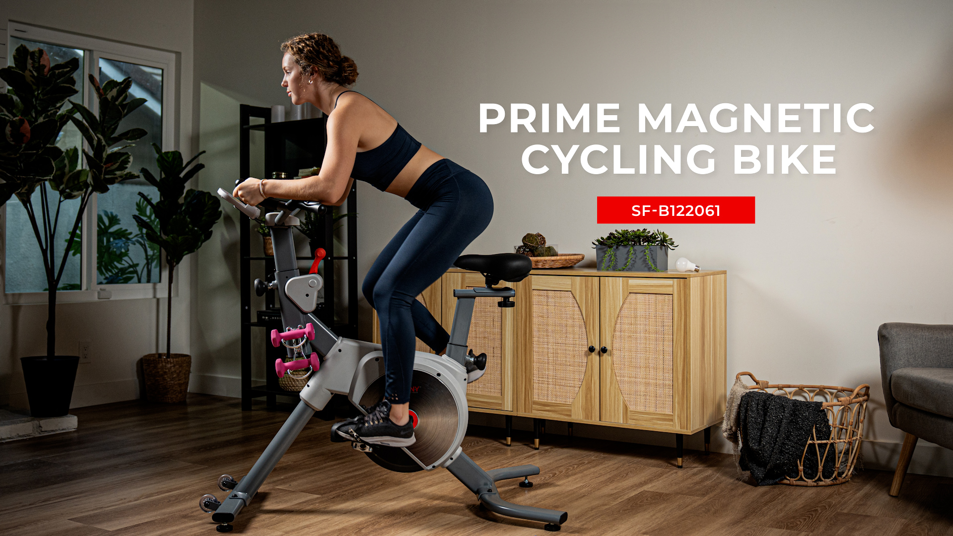 thumbnail video image 2 of Sunny Health & Fitness Prime Magnetic Quiet Belt Drive Indoor Cycling Bike w Smart Bluetooth & FREE SunnyFit® App – SF-B122061, 2 of 8