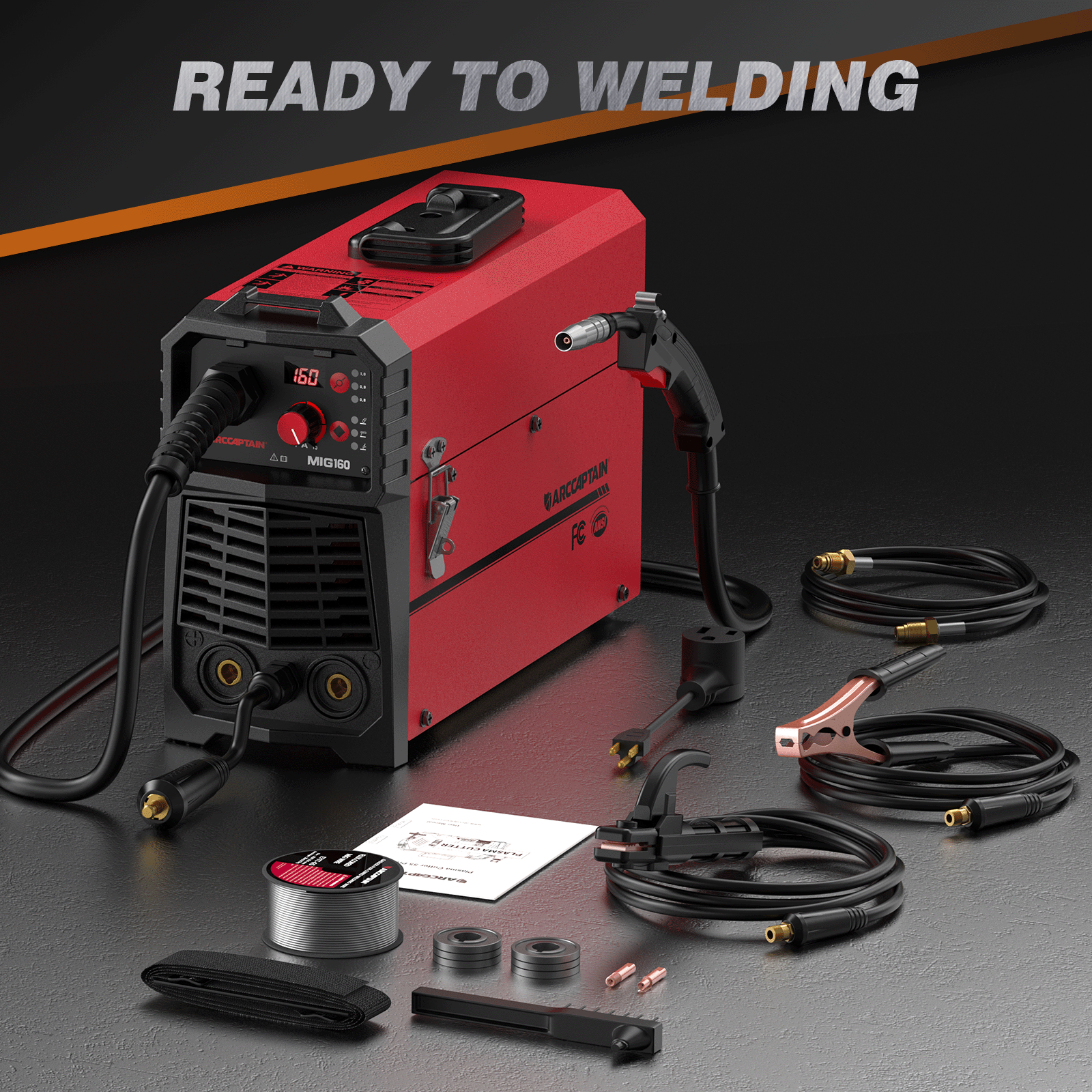 thumbnail video image 2 of ARCCAPTAIN MIG Welder, 110V/220V Dual Voltage 160A 4-in-1 Gas Gasless Flux Core/Stick/Lift TIG Welding Machine, Portable Inverter Welder, 2 of 7