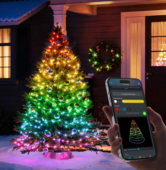 thumbnail video image 2 of 6Ft Smart Christmas Tree Lights, 400 LEDs DIY Tree Decor Lights with Ring, APP Control with Music Sync, Timer, Custom Multicolor & Warm White String Light for Indoor/Outdoor Xmas Home, 2 of 8