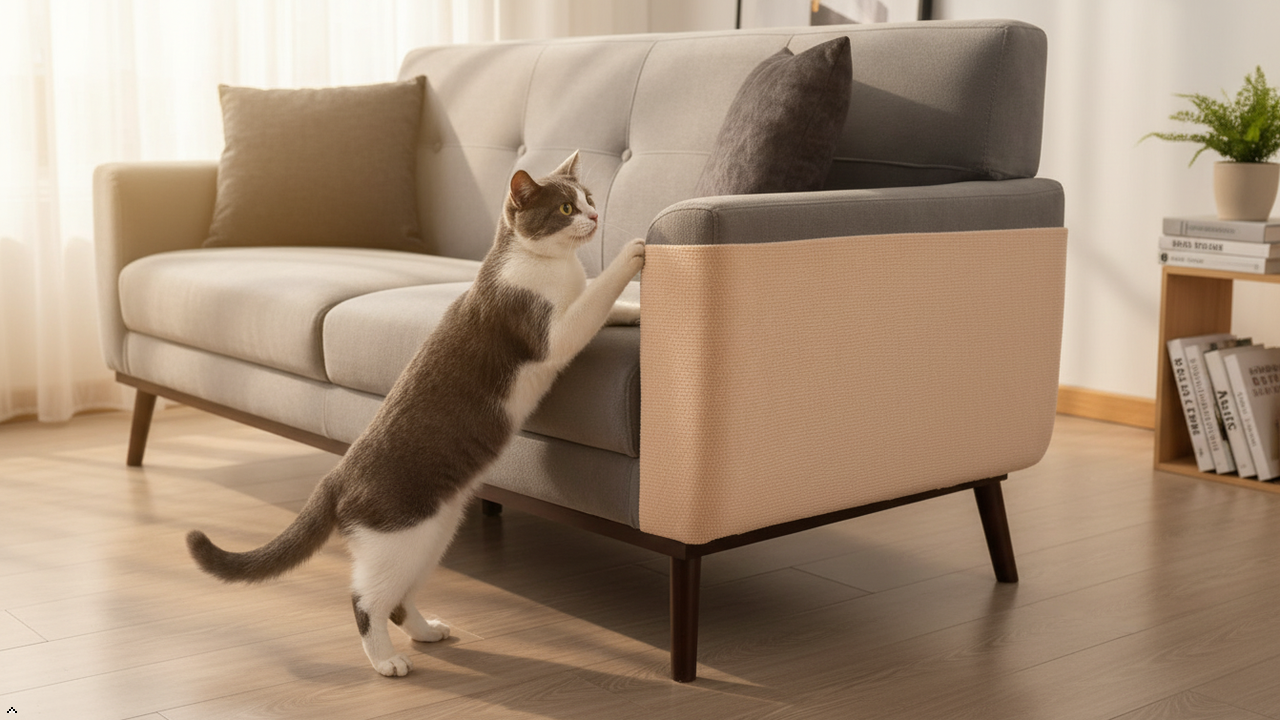 thumbnail video image 2 of 39.4"x15.8" Cat Scratch Mat,Trimmable Self-Adhesive Carpet, DIY Cat Climb Covered Pads for Furniture Couch or Wall Protector (Beige), 2 of 9