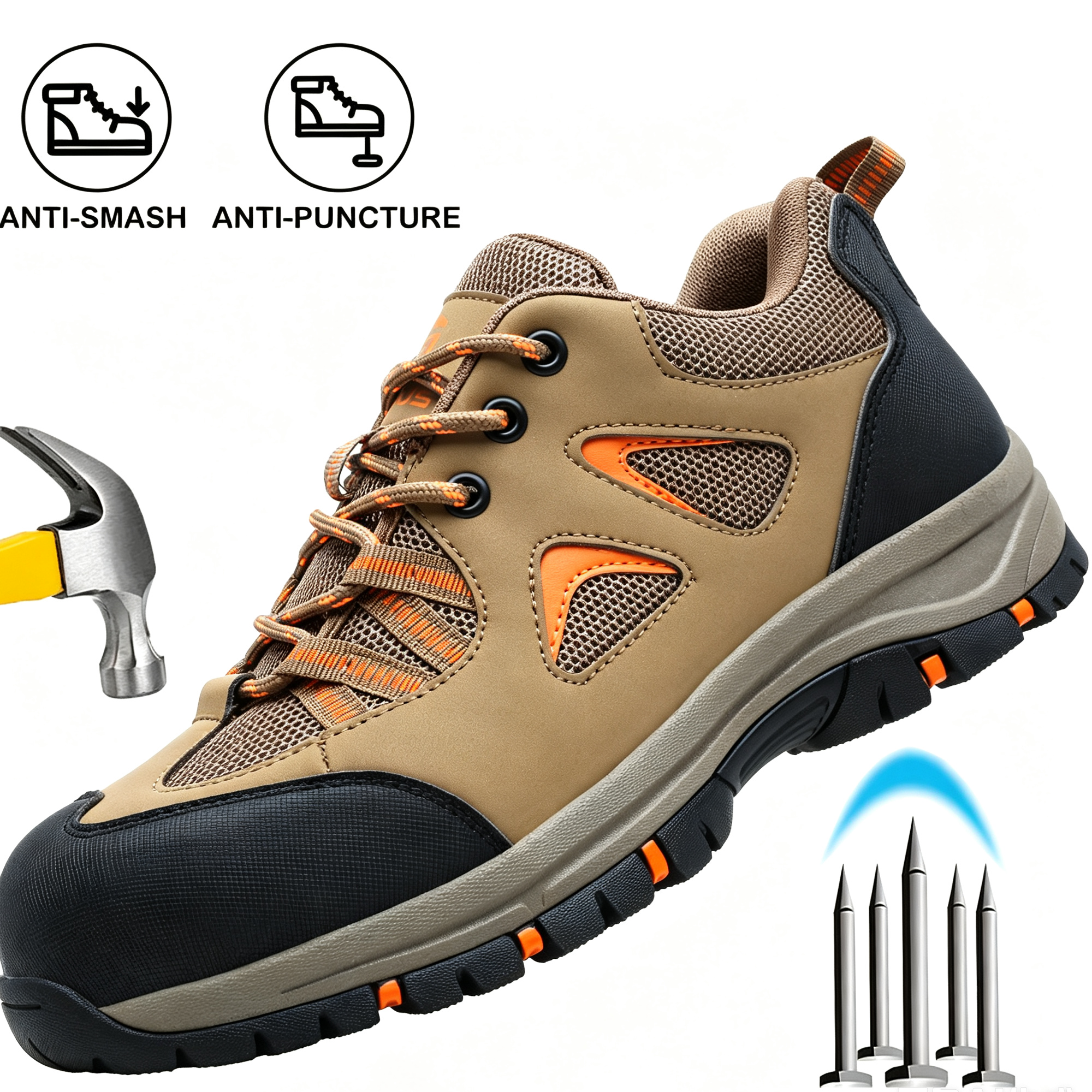 thumbnail video image 2 of SPSHOOS Steel Toe Work Sneakers for Men Women Lightweight Breathable Safety Shoes Anti-Smashing Anti-Puncture Non-Slip Khaki, 2 of 11