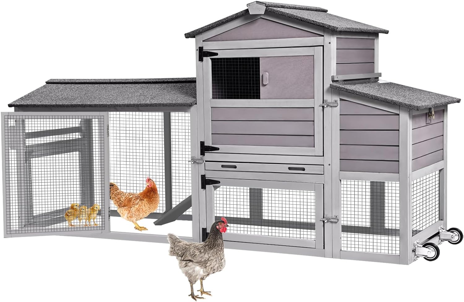 thumbnail video image 2 of MEDEHOO 80" Chicken Coop with Wheels Expandable Large Waterproof Chicken House for Outdoor with Nesting Box, 2 of 8