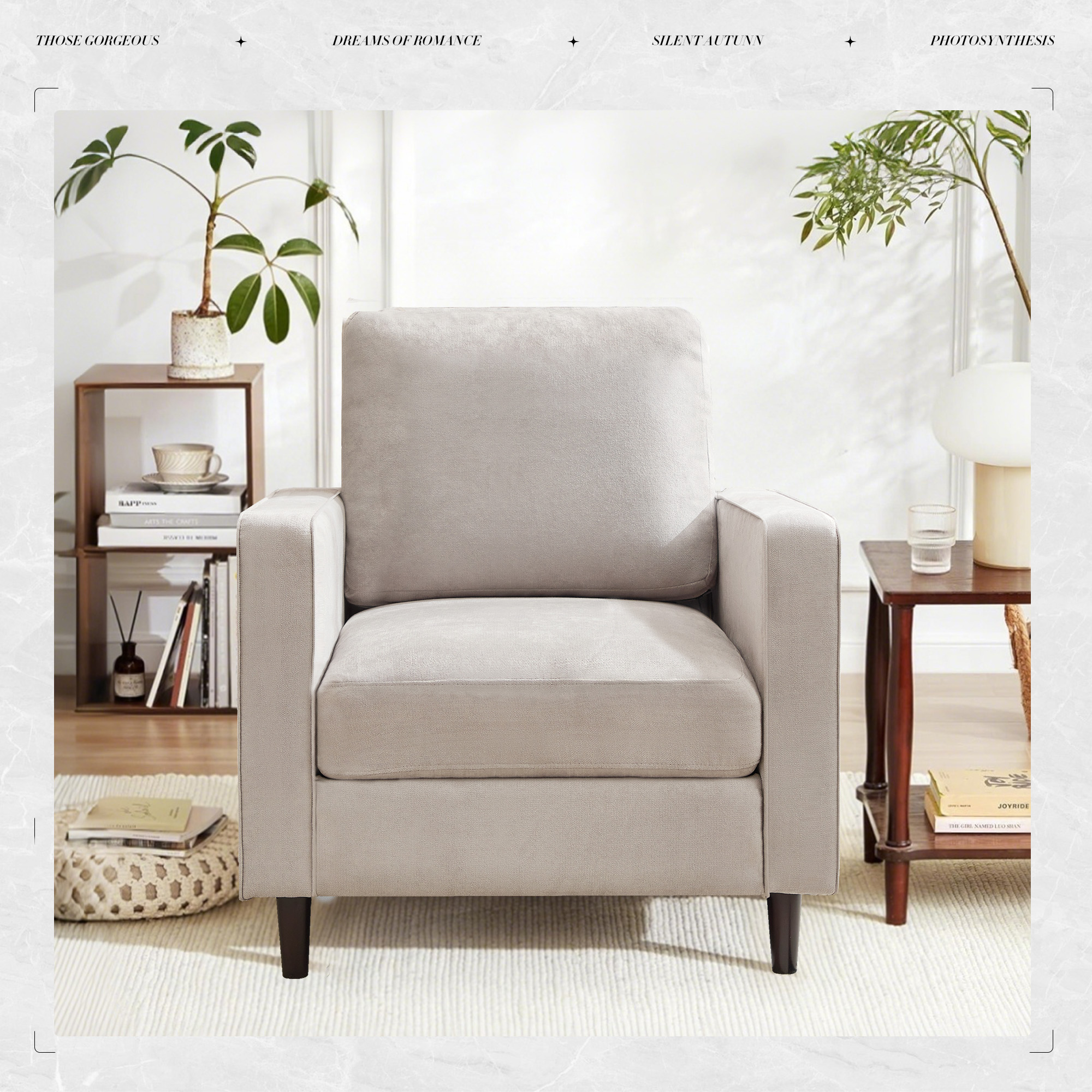 thumbnail video image 2 of JONPONY Mid-Century Accent Chair,Modern Linen Fabric Armchair for Living Room,Comfy Upholstered Reading Accent Chairs for Bedroom,Single Sofa Chair with Wood Legs, Light Grey, 2 of 12