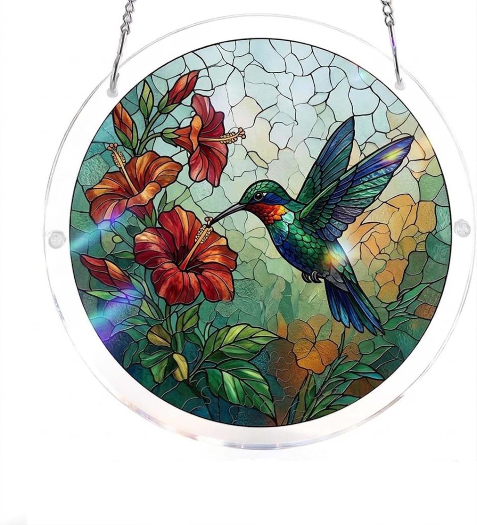 thumbnail video image 2 of POLISE Spaces Acrylic Jigsaw Puzzle Suncatcher Tiffany Style Stained Glass Sun Catcher Hummingbird Floral Window Decor For Nature Inspired Home 7.4Inch Mother's Day Gifts, 2 of 8