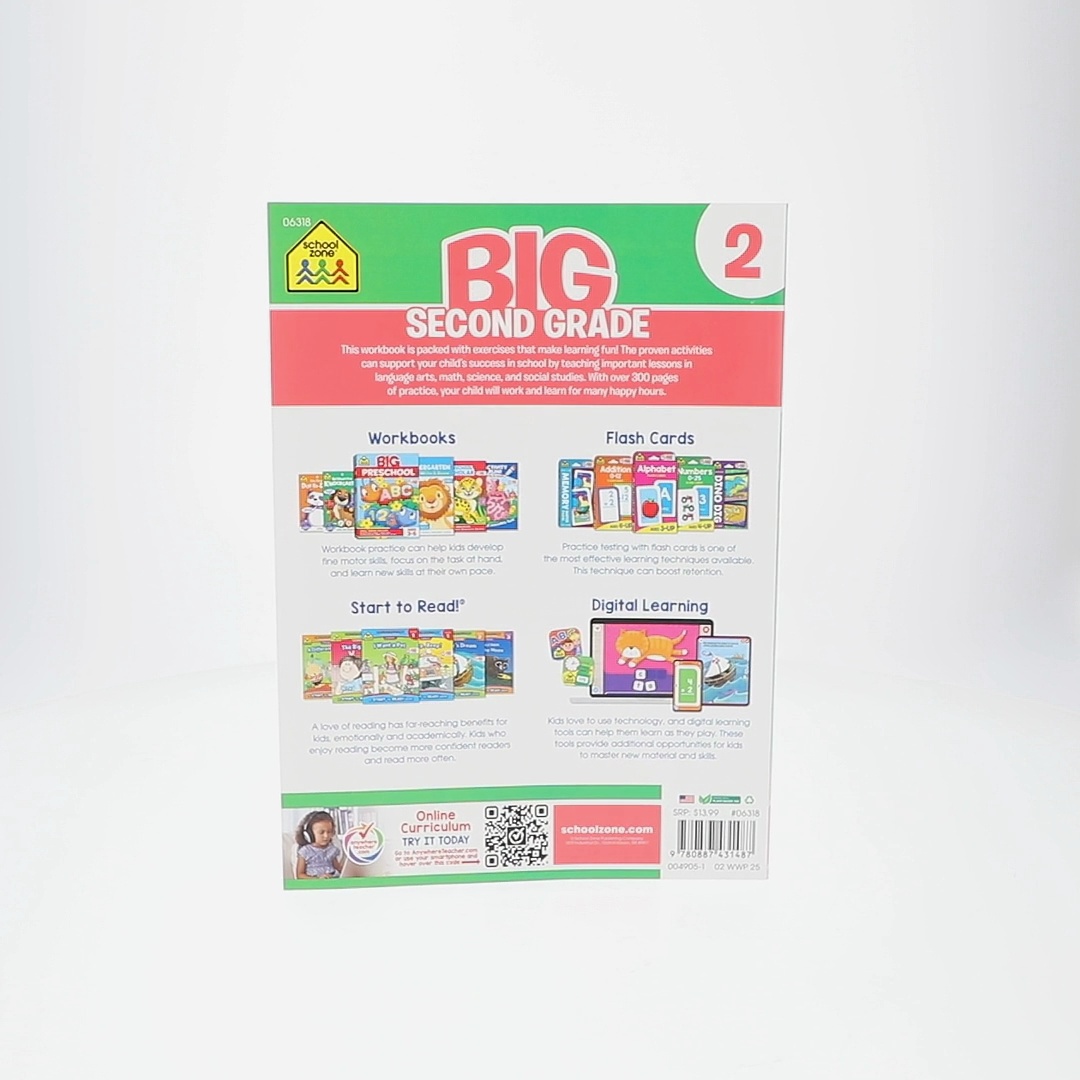 School Zone Second Grade Workbook | Practice Reading, Math, Shapes