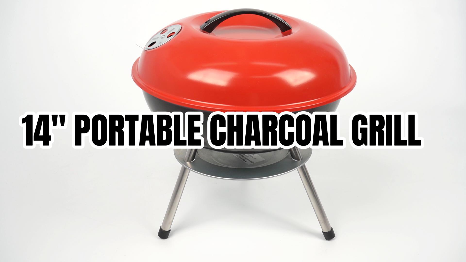 thumbnail video image 2 of Linsen-outdoors Portable Charcoal Grills For Outdoor Backyard Barbecue Apple Shape Cooking Grill 14 Inch Red, 2 of 11