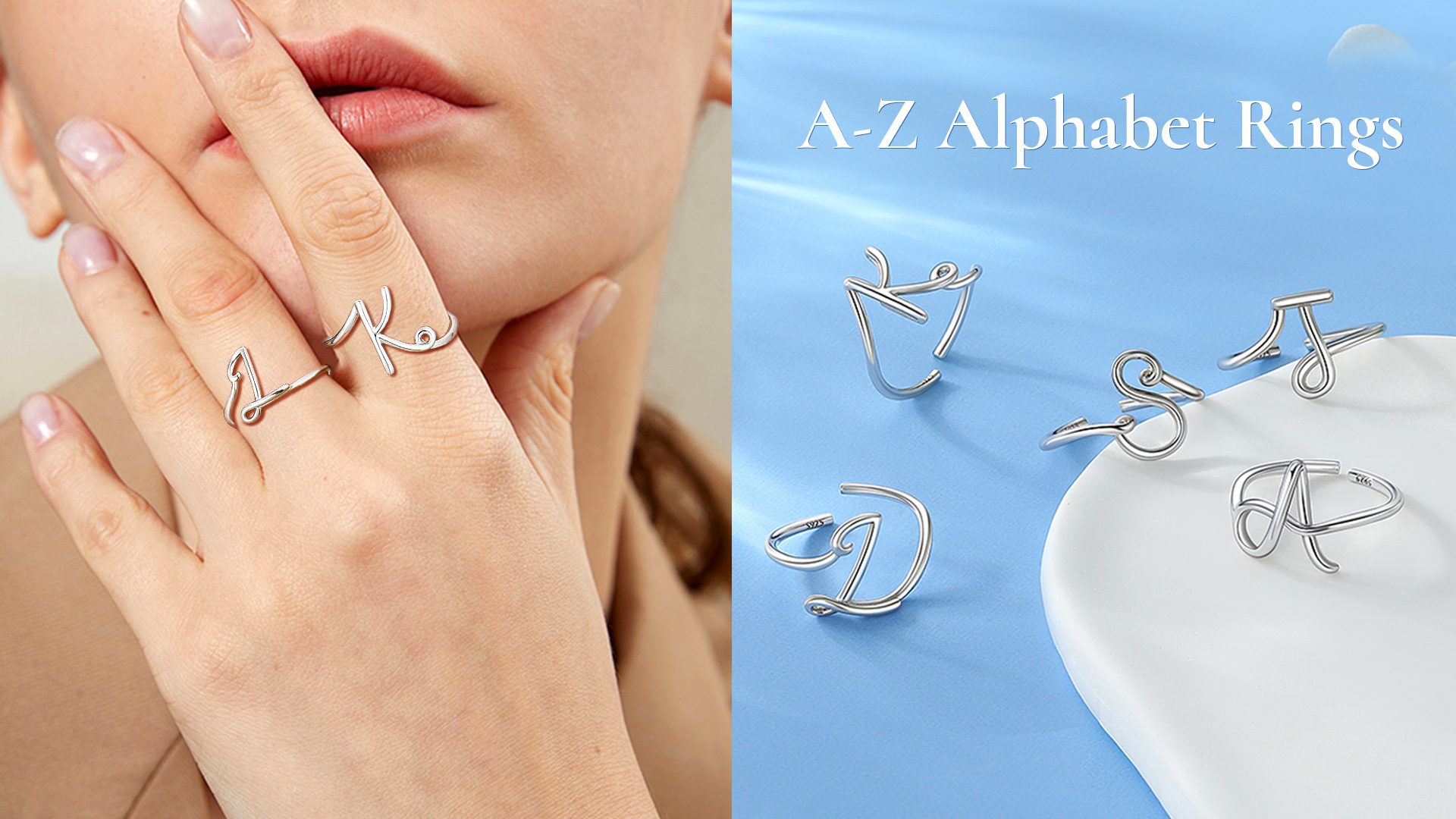 thumbnail video image 2 of U7 Sterling Silver Ring for Women Adjustable Initial Rings Letter Jewelry Gifts for Mom Daughter, 2 of 9