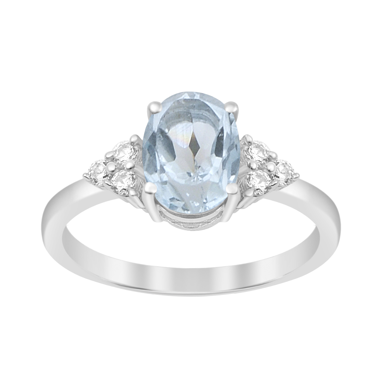 thumbnail video image 2 of Mooneye 8x6mm Oval Aquamarine Gemstone 925 Sterling Silver Solitaire Accents Women Wedding Ring, 2 of 7