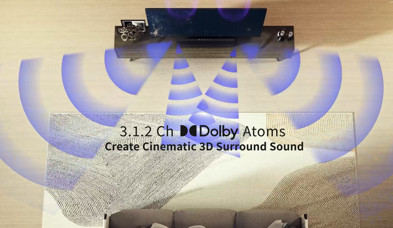 thumbnail video image 2 of OXS S5 3.1.2 ch Sound Bar with Dolby Atmos, Black, 2 of 9