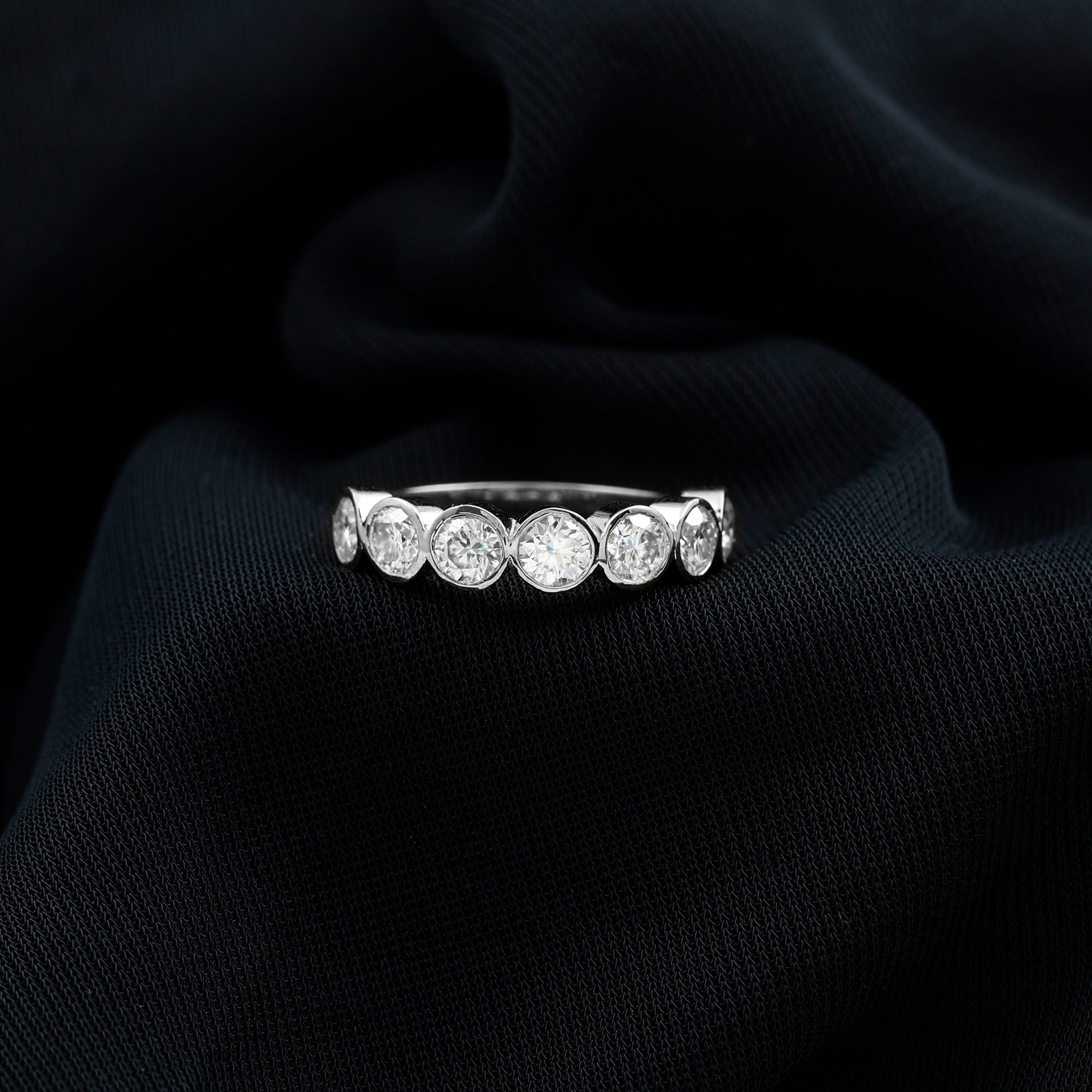 thumbnail video image 2 of Rosec Jewels Moissanite Half Eternity Wedding Band for Women - Bezel Set Ring - D-VS1 Quality Certified, 14K Yellow Gold, US 6.00, 2 of 9