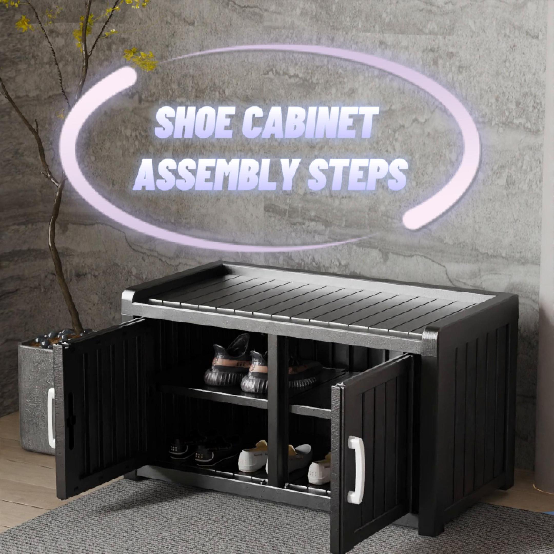 thumbnail video image 2 of Shoe Cabinet Waterproof UV-Resistant,Storage Bench Indoor Outdoor with Adjustable Shelves,for Entryway Bedroom,Hallway,Living Room(Double Door,Gray), 2 of 8
