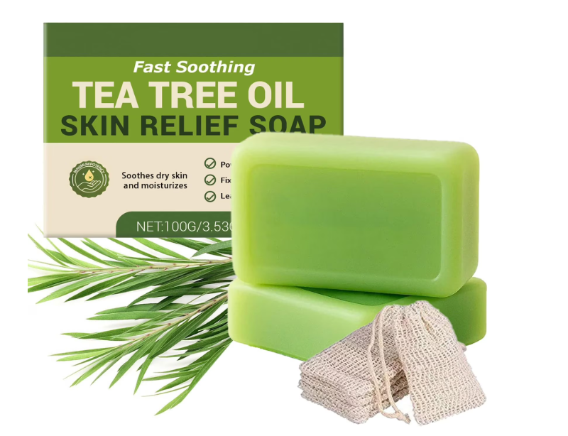 thumbnail video image 2 of Tea Tree Soap - 3PCS Natural Herbal Soap Bar with Tea Tree Oil, Coconut Oil & Witch Hazel, Deep Pore Cleansing, Gentle Exfoliating Foot & Body Soap for Men & Women, Vegan Daily Use Makeup Organizers, 2 of 8