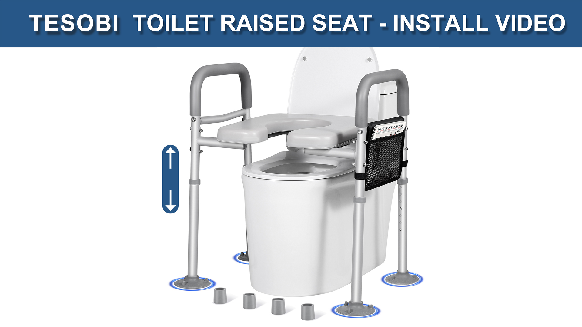 thumbnail video image 2 of 500lbs Adjustable Toilet Seat Risers for Seniors with Storage Pouch, Raised Toilet Seat with Handles for Elderly, Pregnant and Disable, Padded Handicap Toilet Seat Riser (Without Bucket), 2 of 7