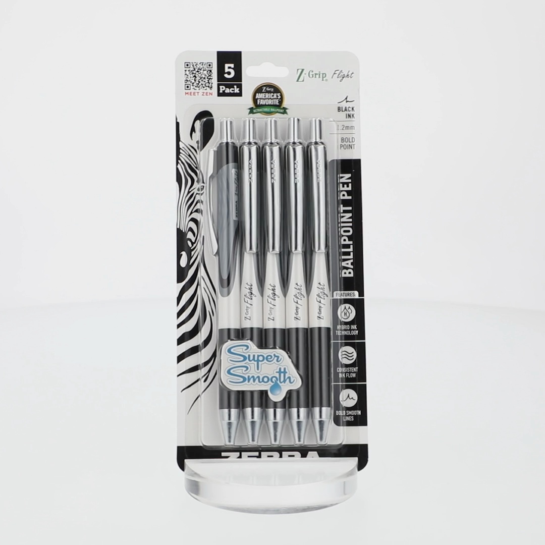 Zebra, Ballpoint Pen, 1.2mm, Black Ink, 5-pack, Retractable
