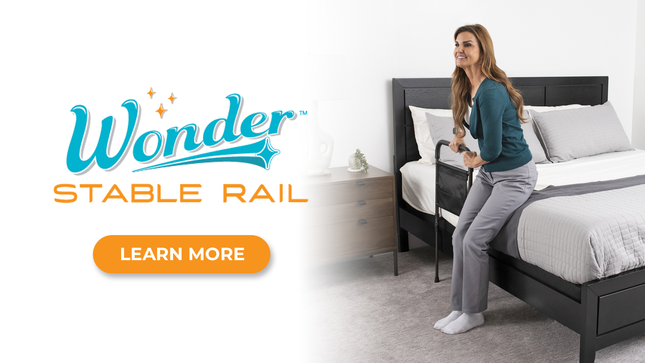 thumbnail video image 2 of Stander Wonder Stable Rail, Bedside Assist Railing for Elderly Adults, Senior Bed Handle with Adjustable Legs and Organizer Pouch, ASTM Safety Approved Bedrail, 2 of 10