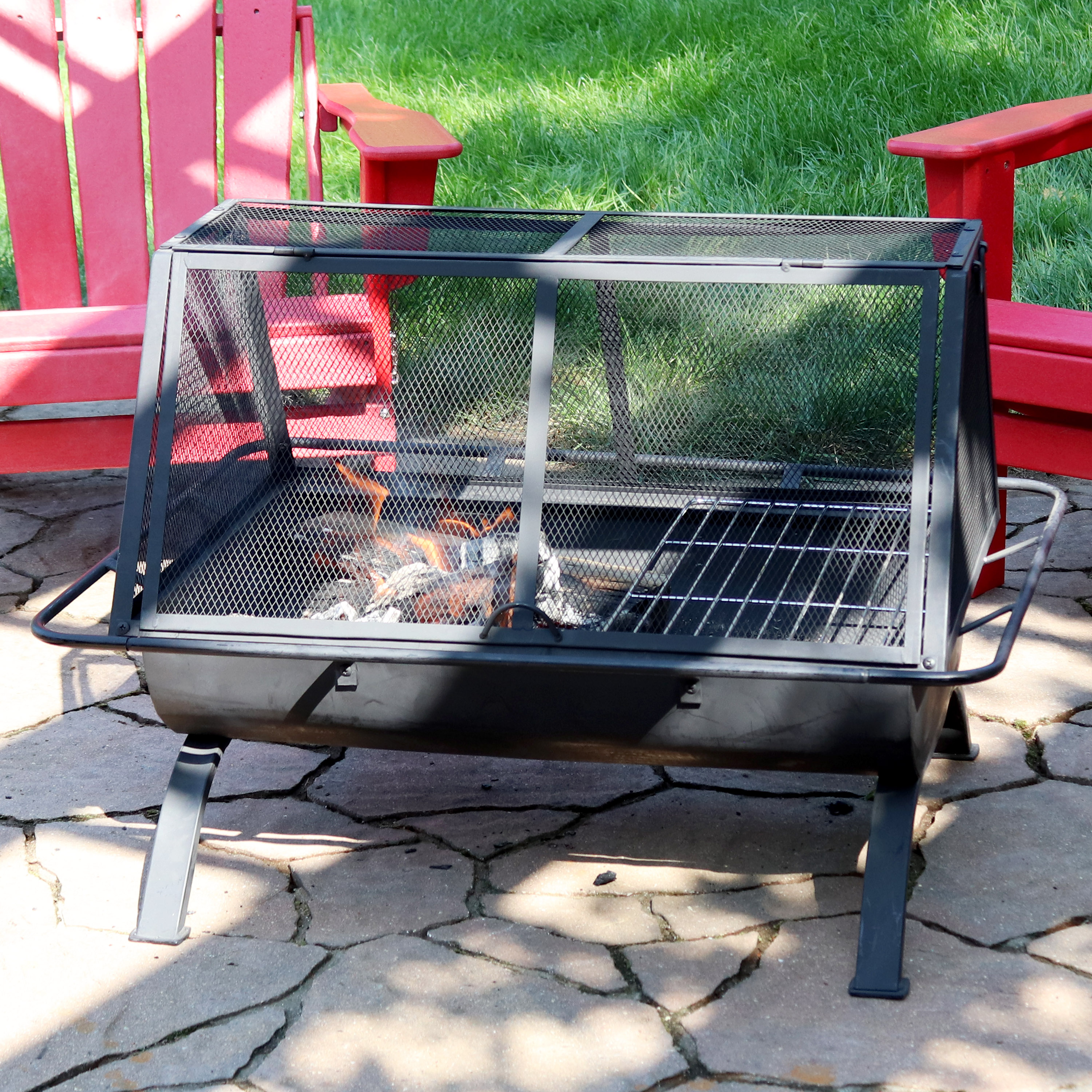 thumbnail video image 2 of Sunnydaze Northland Grill 36" Rectangular Wood-Burning Black Finish Steel Outdoor Fire Pit, 2 of 17