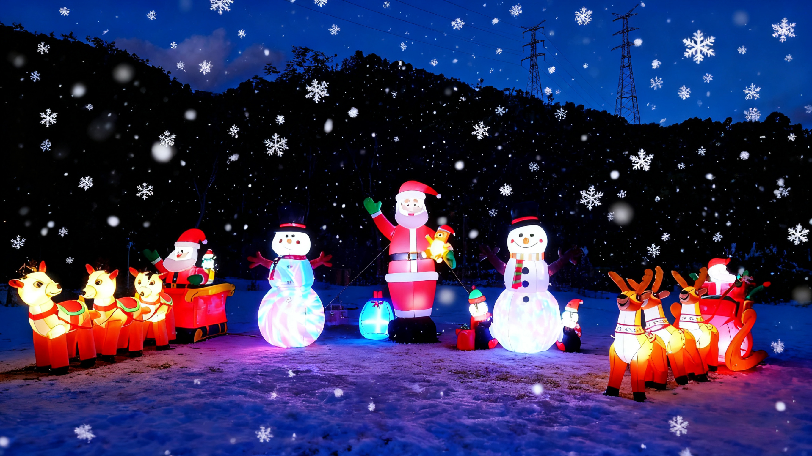 thumbnail video image 2 of IZNEN 10ft Christmas Inflatable Santa Claus On Sleigh With 3 Reindeer Outdoor Lights Decor for Holiday Decor,Xmas Party,Yard,Garden and Lawn, 2 of 8