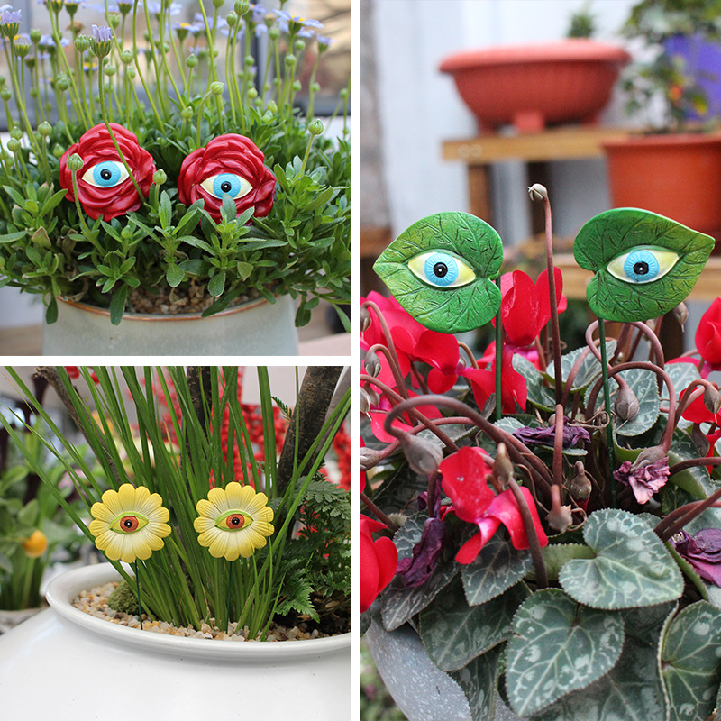 thumbnail video image 2 of TNSAWRRYOE Colorful Resin Eye-Shaped 6-Piece Flower Stakes,Garden Pot Decor,Outdoor Yard Ornament, 2 of 9