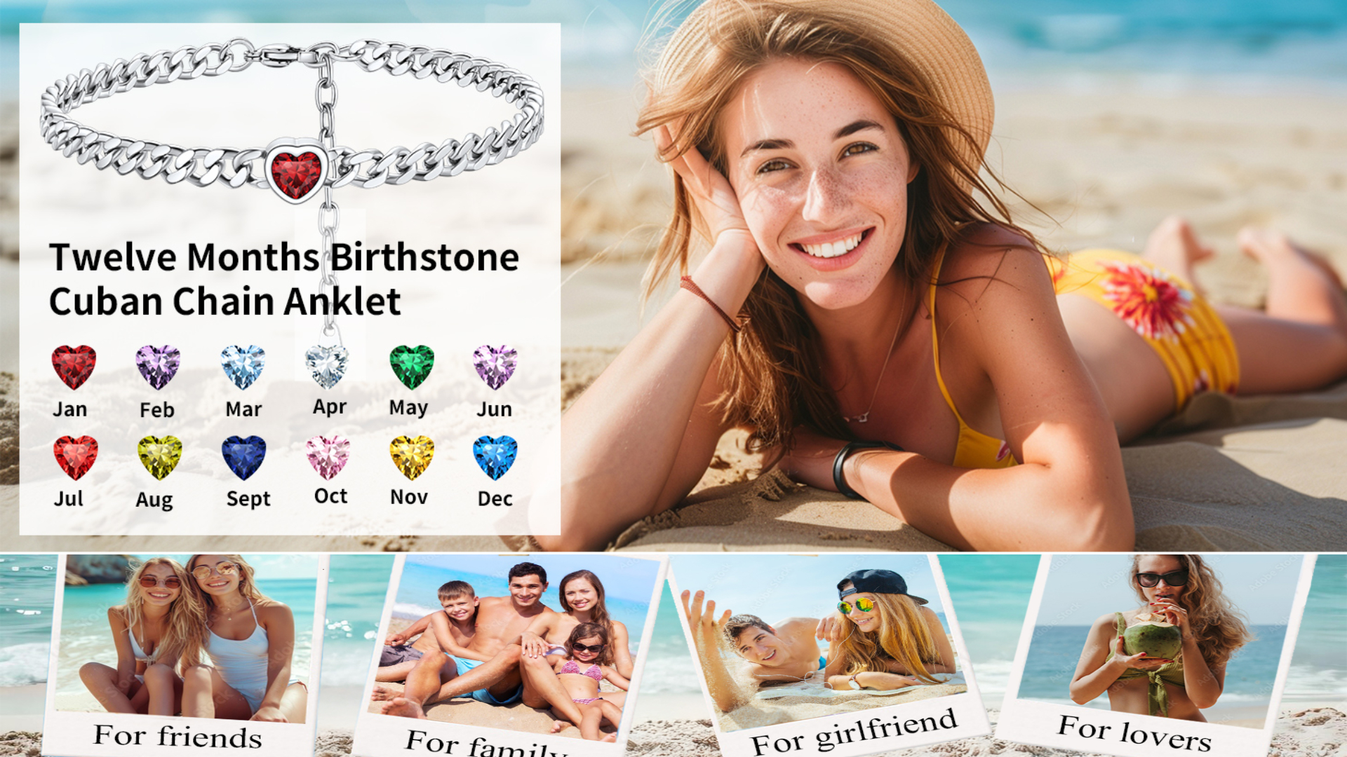 thumbnail video image 2 of ChainsHouse Heart Shaped Birthstone Ankle Bracelets for Women Black Waterproof Anklets Stainless Steel Jewelry Gift, February, 2 of 8