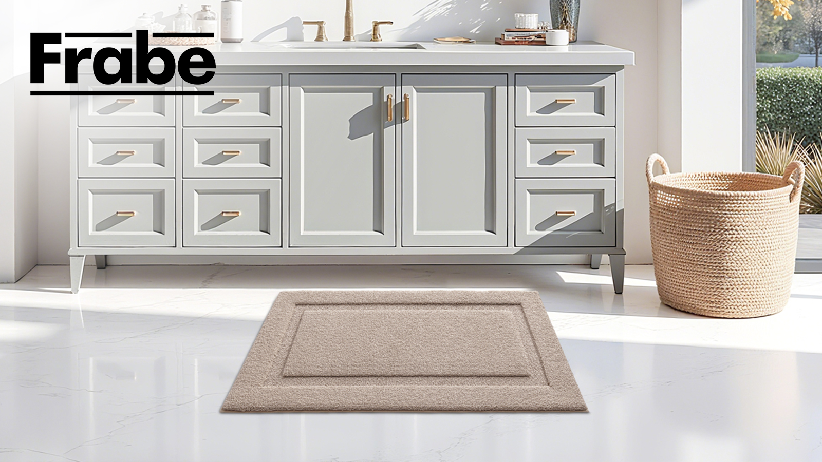 thumbnail video image 2 of FRABE Non Slip Bathroom Rug with Rubber Backing, Ultra Absorbent Quick Dry Microfiber Bath Mat, Machine Washable, Beige, 24"x36", 2 of 10