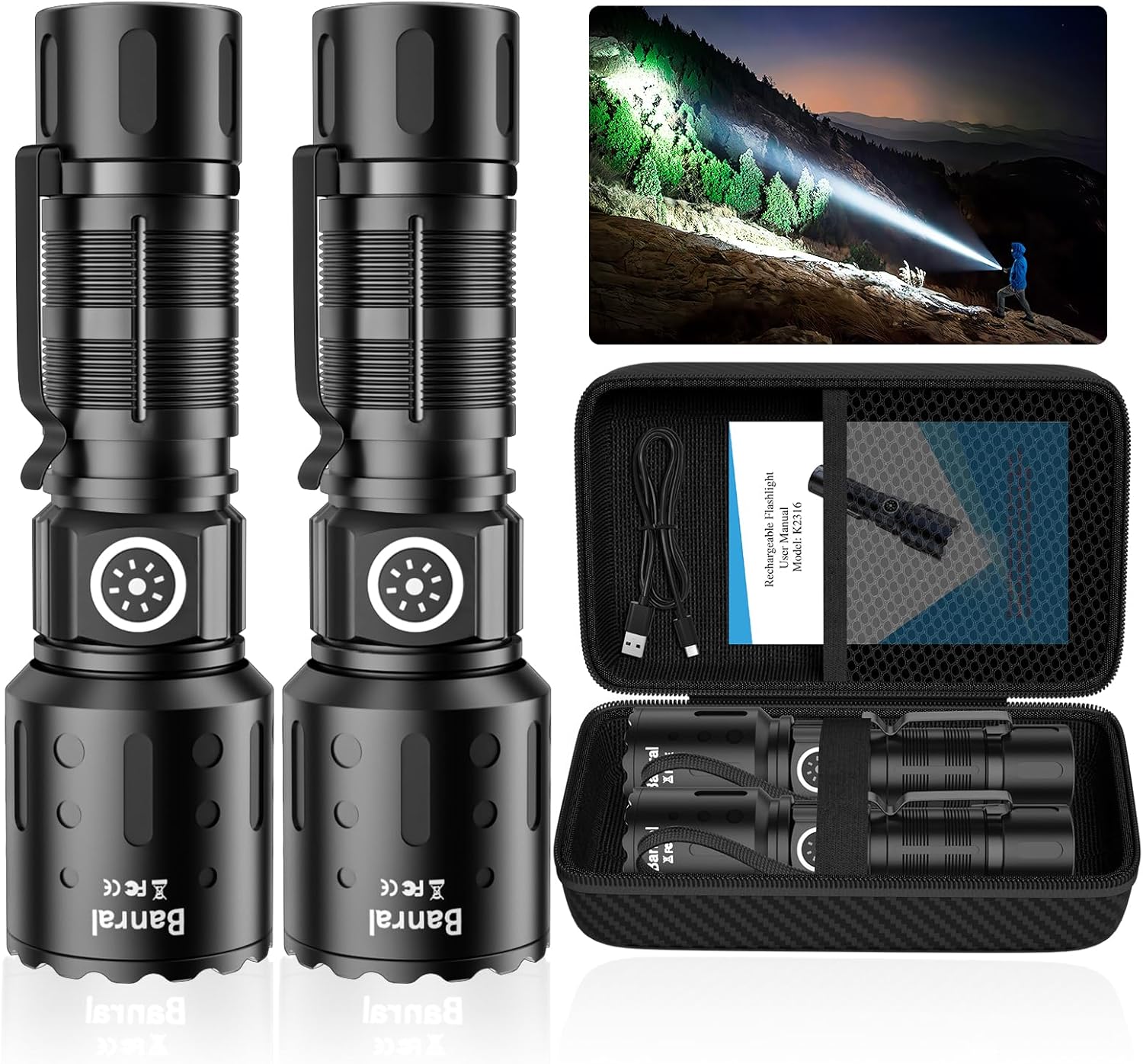 thumbnail video image 2 of Rechargeable Flashlights High Lumens, Super Bright LED Small Powerful Tactical Flashlight with Memory Function, 6Modes Pocket Waterproof Flash Light for Camping,Emergenc, 2 of 9
