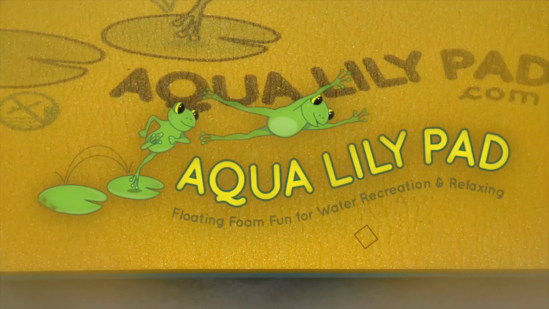 thumbnail video image 2 of Aqua Lily Pad Floating Mat Duracore Foam Lake Float, 6’ x 15’, Yellow/Blue, 2 of 7