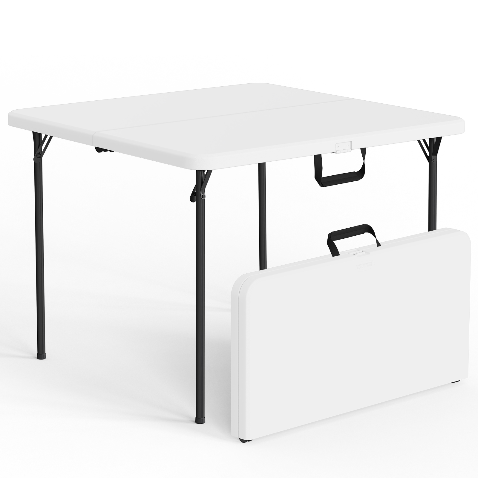 thumbnail video image 2 of HaiNova 36in Square Folding Table, Portable Plastic Table with Handle Suitable for Party and Parties Backyard Events, White, 2 of 10