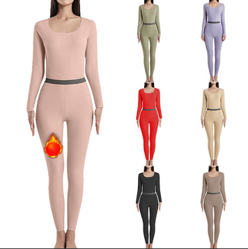 thumbnail video image 2 of SNOWSONG Fleece Lined Leggings Women, Womens Padded Thickened Wool Thermal Underwear Set Long Sleeve Bottoms + Pants Two Piece Set, Winter Clothes for Women, Pajamas Set for Women Khaki M, 2 of 4