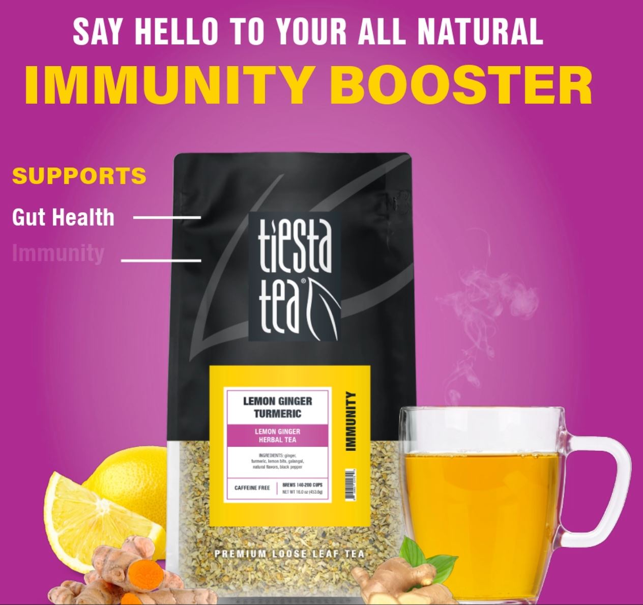 thumbnail video image 2 of Tiesta Tea - Lemon Ginger Turmeric, Immunity Loose leaf Tea, Lemon Ginger Loose Leaf Herbal Tea, Make Hot or Iced Tea & Brews Up to 200 Cups - 16 Ounce Resealable Bulk Pouch, 2 of 9