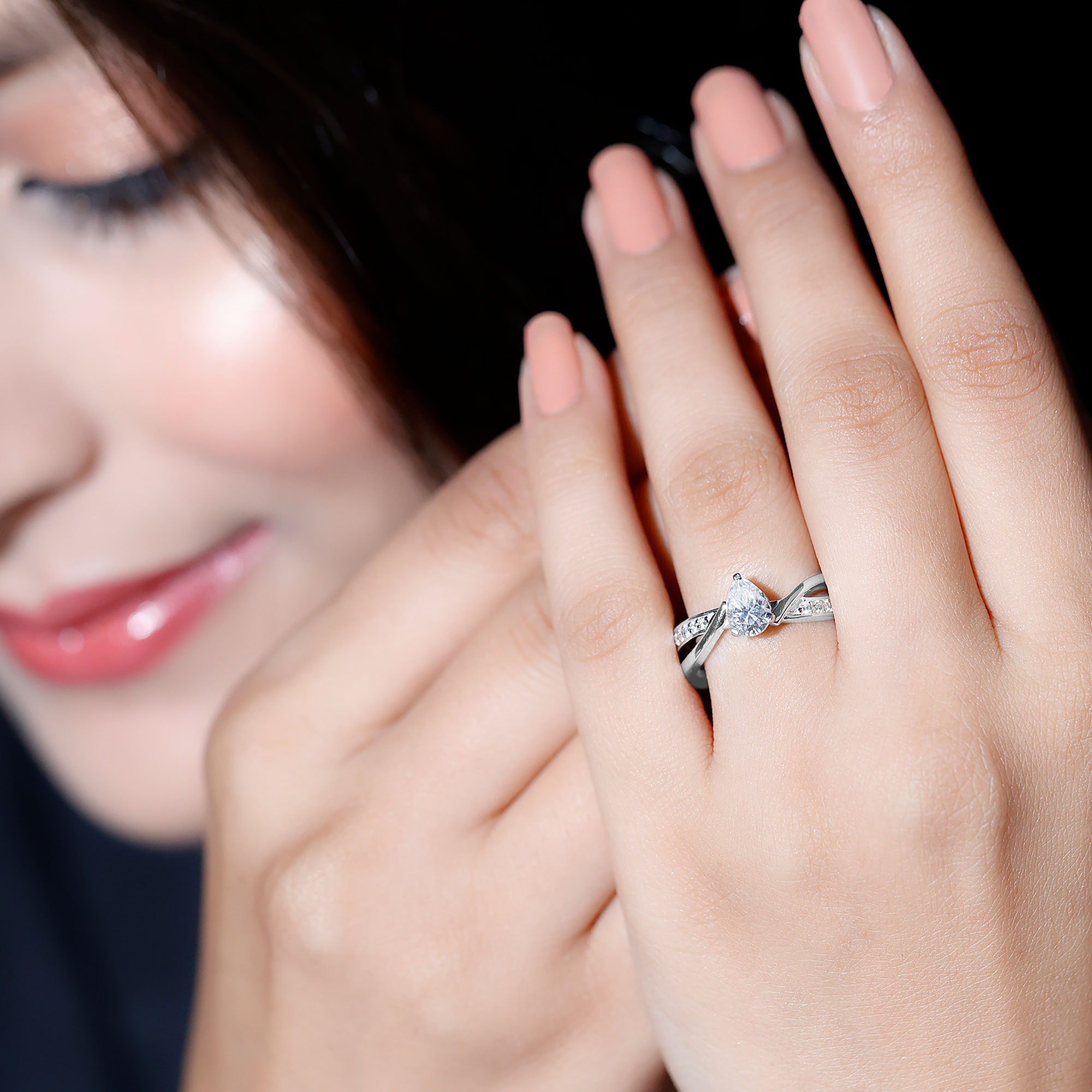 thumbnail video image 2 of Rosec Jewels Pear Shaped Lab Diamond Engagement Ring - 5X7 MM - EF-VS Quality Certified, 14K Yellow Gold, US 3.50, 2 of 9