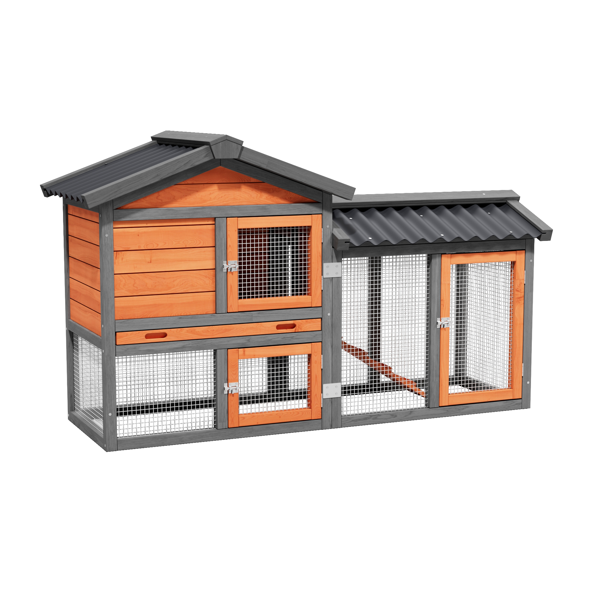 thumbnail video image 2 of Predator Proof Outdoor 2 Story Duck Condo with Weatherproof Brooder,Duck Hutch with Wire Mesh Run,58",Orange with Black, 2 of 10
