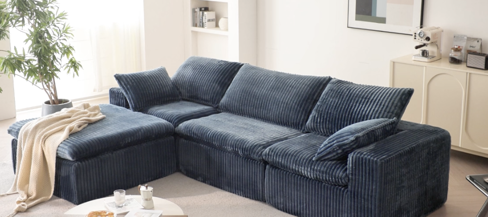 thumbnail video image 2 of 78.8"W Corduroy 2 Seater Cloud Loveseat Couch, High-Density Foam Lounge Sofa in a Box, Comfy Boneless Couch with Throw Pillow, Removable Cushion, Modular Sectional Sofa for Living Room/Bedroom, 2 of 10