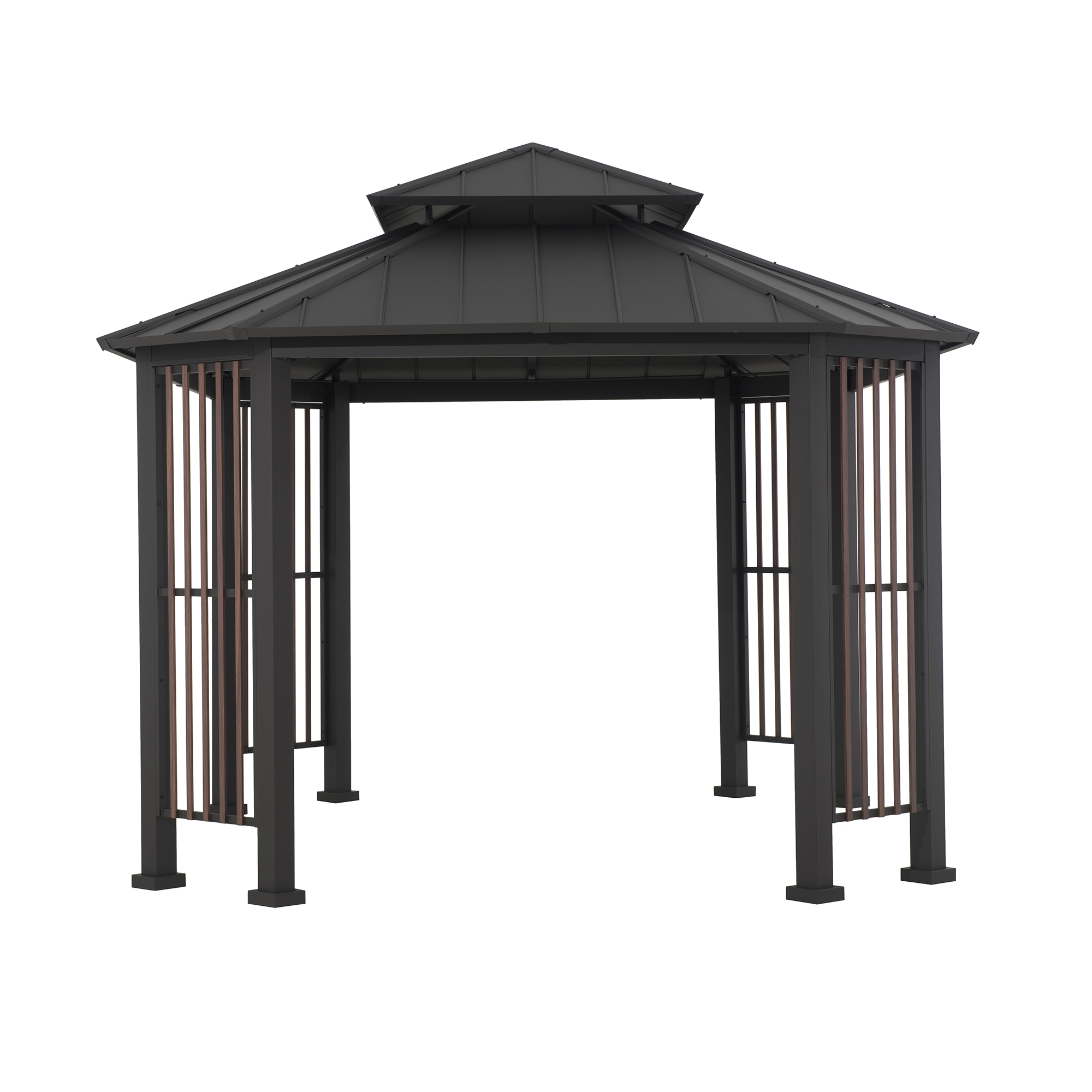 thumbnail video image 2 of Sunjoy 11 x 13 ft. Hardtop Gazebo Outdoor 2-Tier Steel Hardtop Metal Gazebo with Dual Rails and Ceiling Hook, Suitable for Patio & Backyard, Grey, 2 of 10