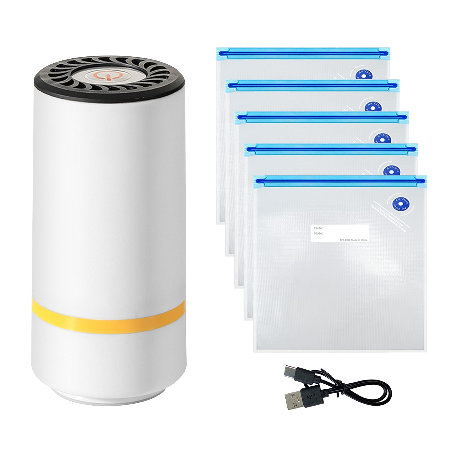 thumbnail video image 2 of Xugoox Food Vacuum Sealer, Handheld, + 5 Reusable Vacuum Bags (26x28cm), White, 2 of 9