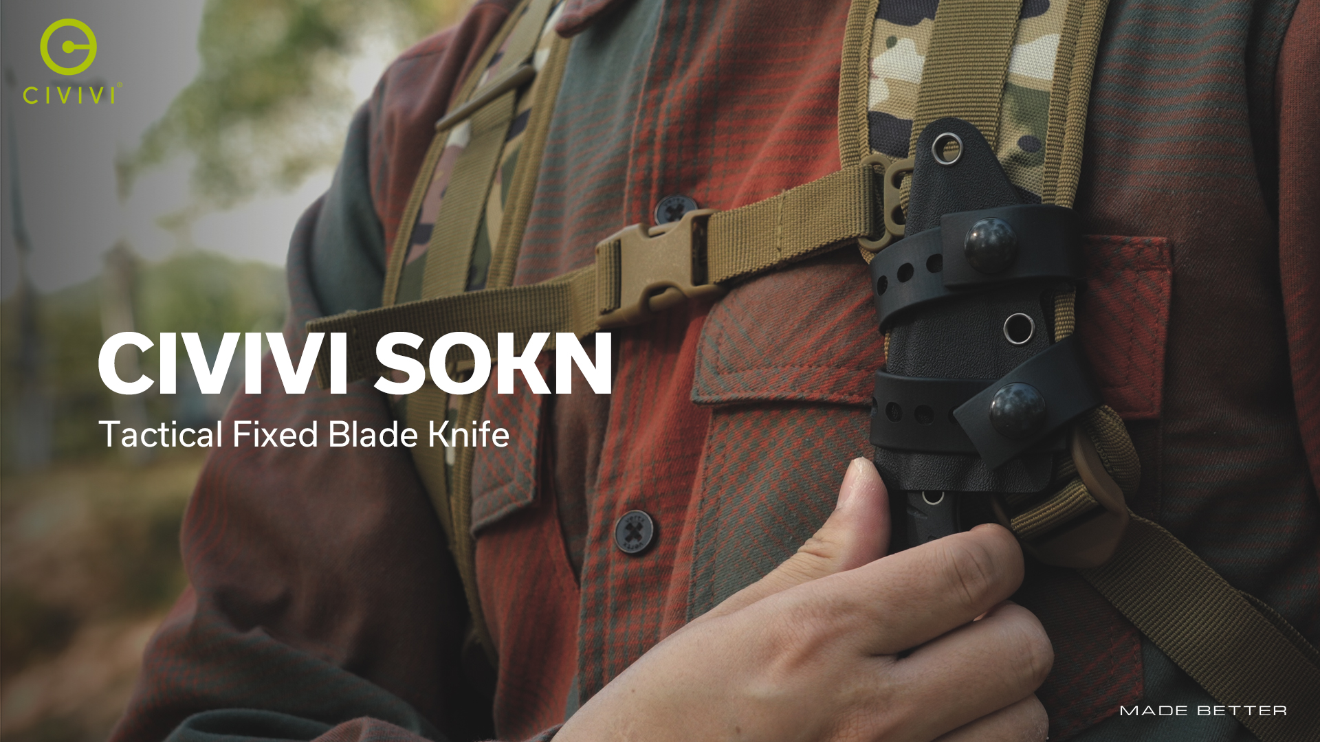 thumbnail video image 2 of CIVIVI SOKN EDC Fixed Blade Knife with Kydex Sheath, Full Tang Tactical Knife with 2.82" Nitro-V Blade G10 Handle for Survival Camping Hiking Hunting C22027-2, Gray, 2 of 7